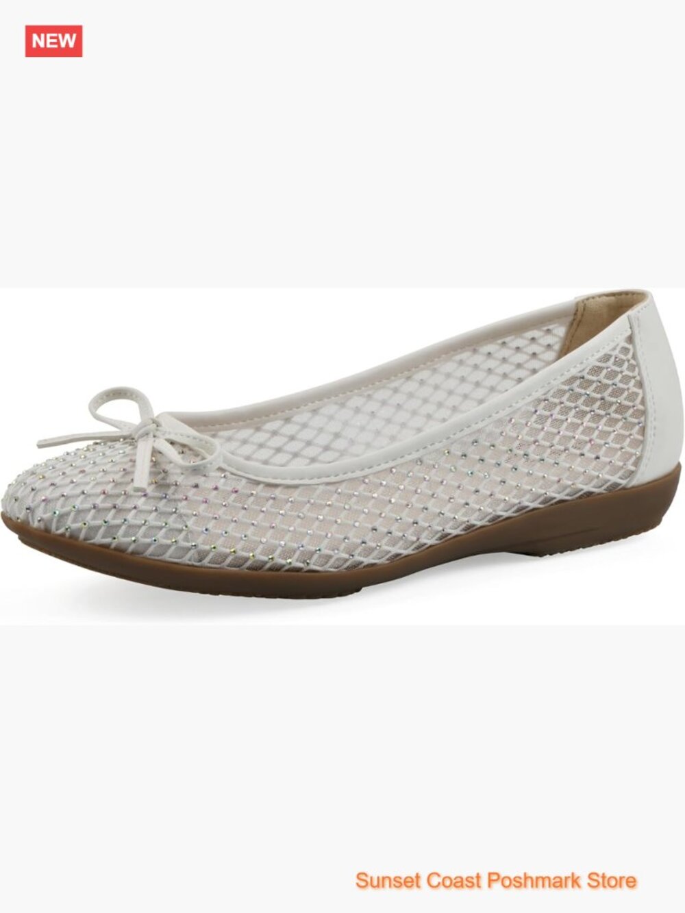 Cushioned Mesh Ballet Flat with Rhinestone Bow Detail